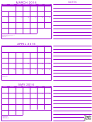 March, April, May 2016 Calendar Template - Purple