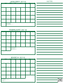 January, February, March 2016 Calendar Template - Green