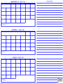 March, April, May 2016 Calendar Template - Blue