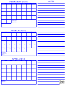 February, March, April 2016 Calendar Template - Blue