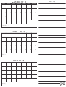 March, April, May 2016 Calendar Template - Black