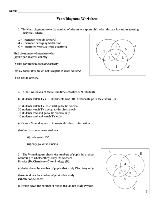 Venn Diagrams Worksheet Printable pdf