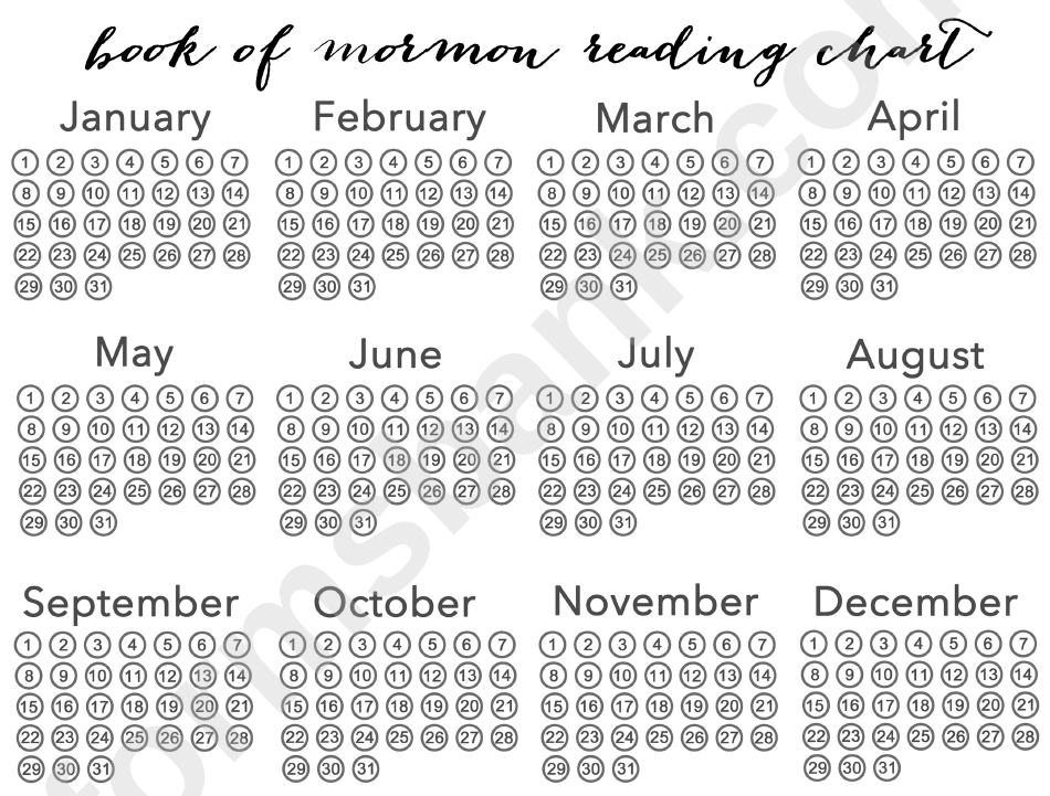 Printable LDS Scripture Reading Charts