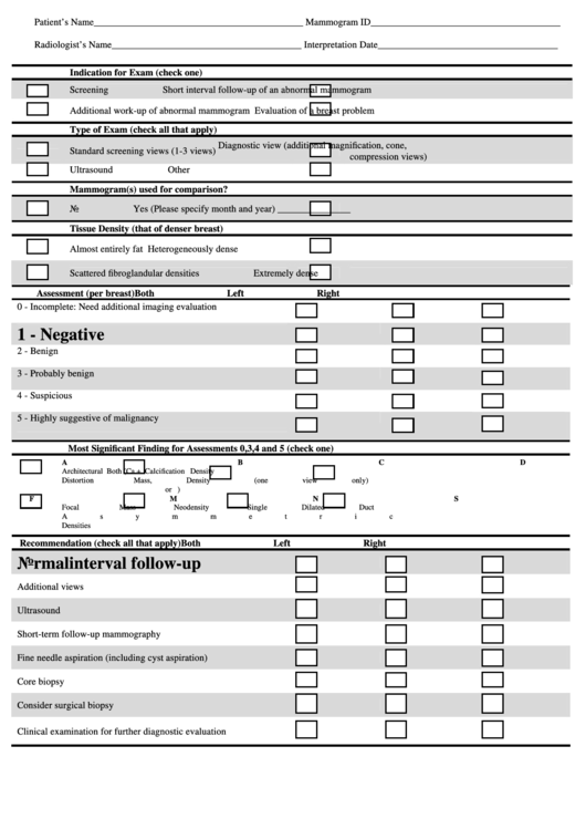 Patient Assessment Form (Radiologist) Printable pdf