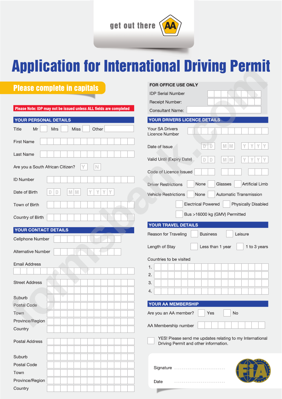 Sa Idp Application Form