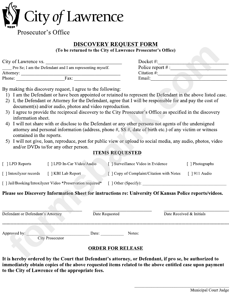 Discovery Request Form printable pdf download