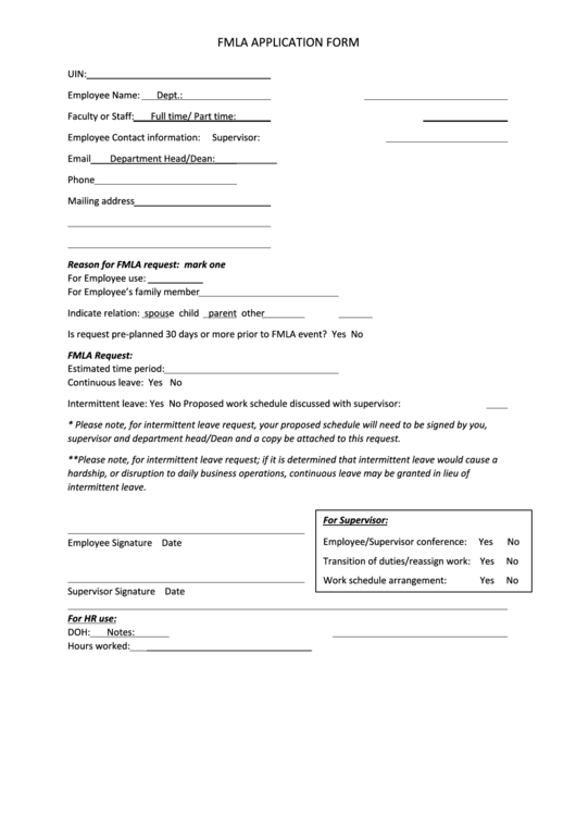 Fillable Blank Fmla Application Form Printable pdf