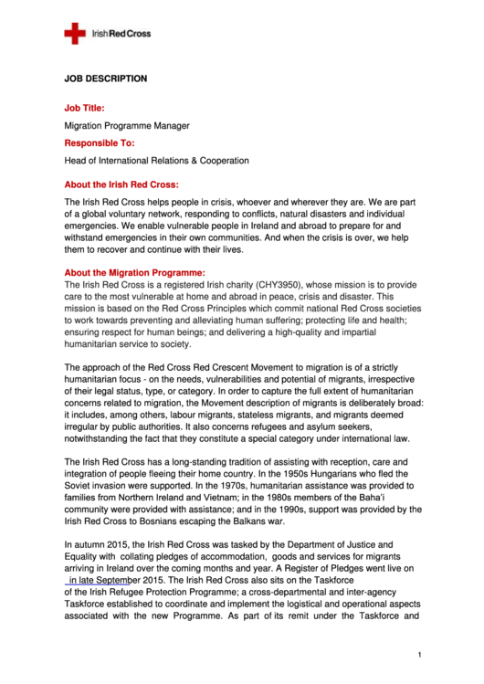 Migration Program Manager Job Description Printable pdf
