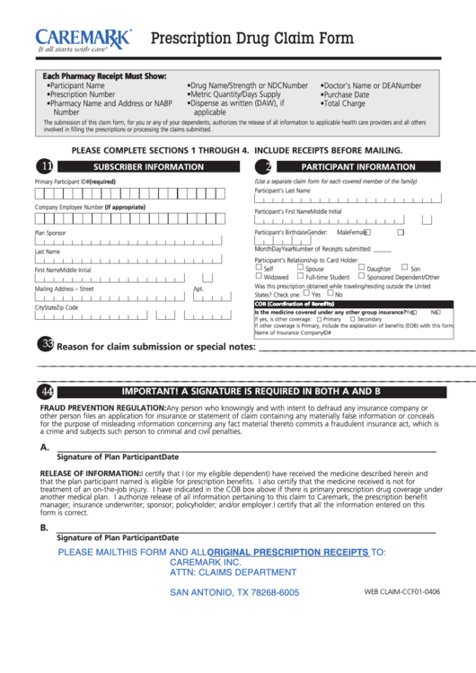 Prescription Drug Claim Form Printable pdf