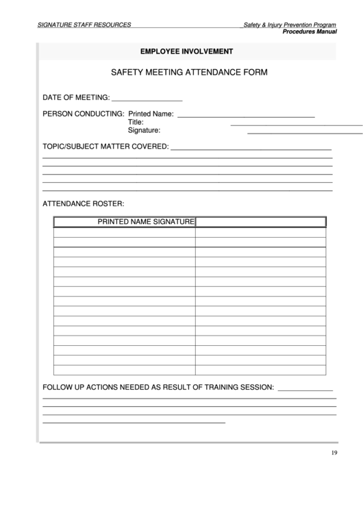 Free Printable Safety Meeting Forms Printable World Holiday Riset