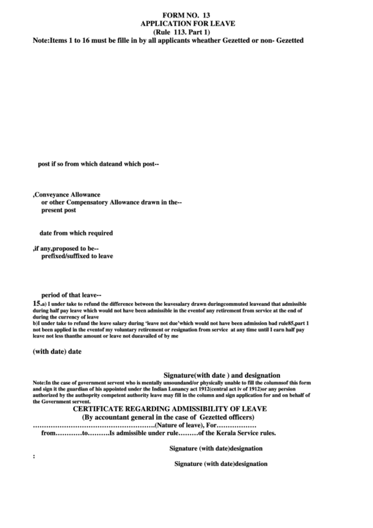 Commuted Leave Form Printable pdf