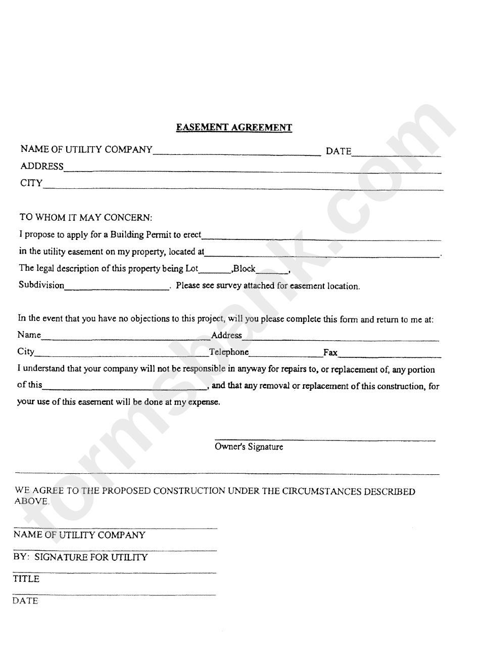 Easement Agreement printable pdf download