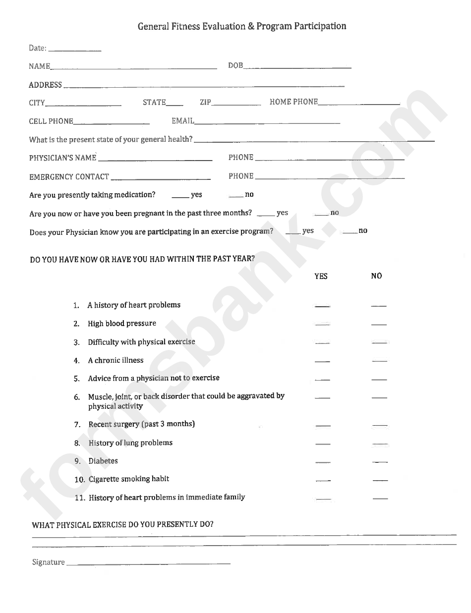 Fitness Evaluation Form