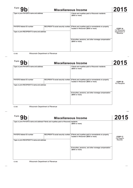 Form 9b - Miscellaneous Income - 2015 Printable pdf