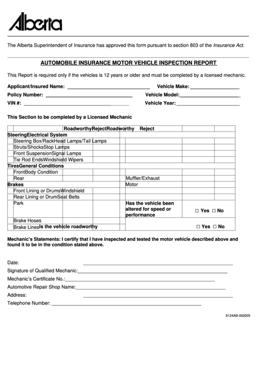 Motor Vehicle Inspection Report Form