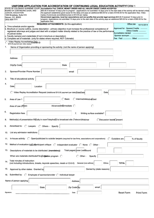 Form 1 - Uniform Application For Accreditation Of Continuing Legal Education Activity