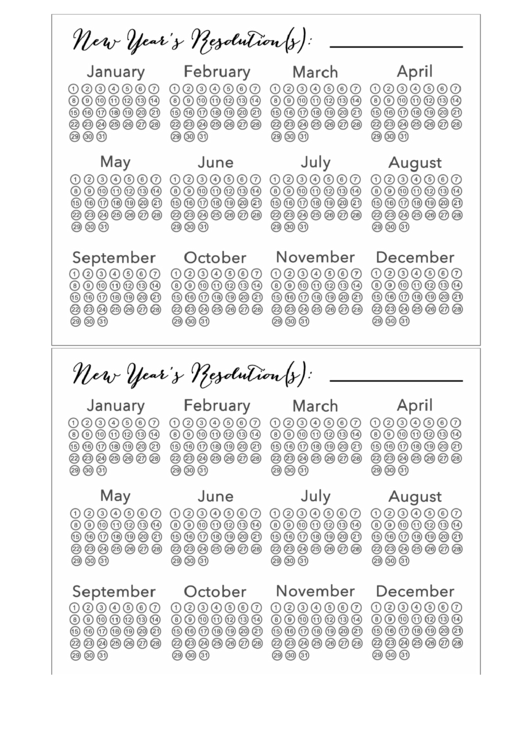 New Years Resolutions Calendar Template