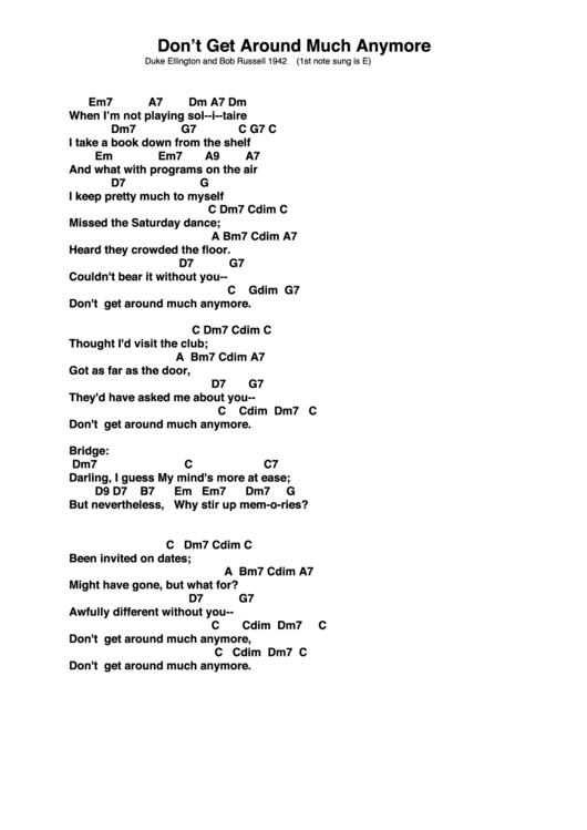 Dont Get Around Much Anymore - Duke Ellington And Bob Russell Printable pdf