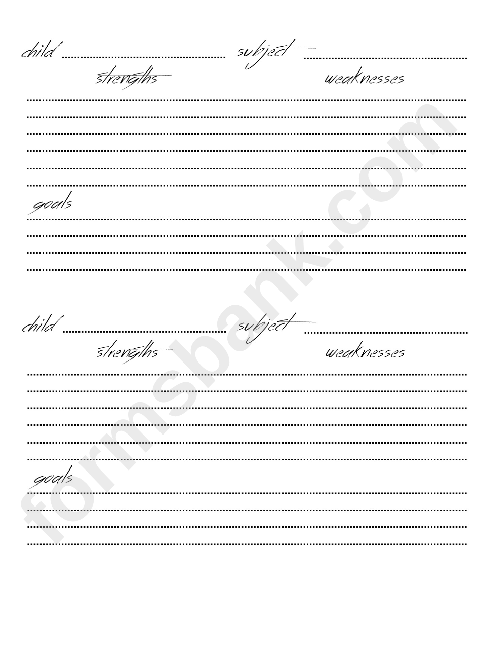 Child Self Assessment Form (Strengths And Weaknesses)