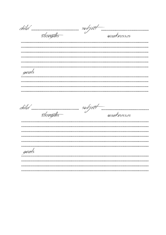 Child Self Assessment Form (Strengths And Weaknesses) Printable pdf