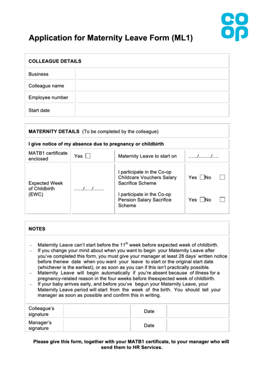 Application For Maternity Leave Form Ml1 Printable Pdf Download 