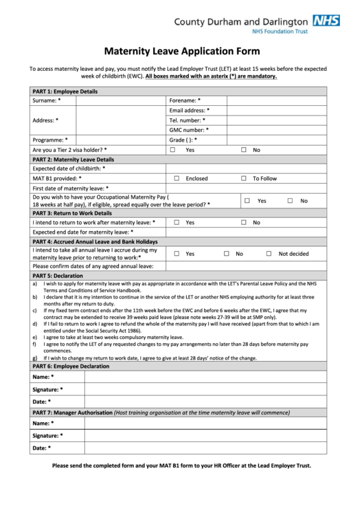Maternity Leave Application Form