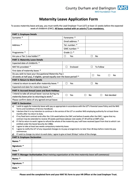 Maternity Leave Application Form Printable Pdf Download