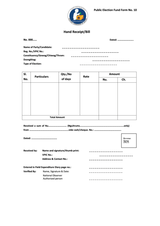 Hand Receipt/bill Printable pdf
