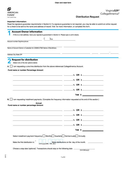 Fillable American Funds 529 Withdrawal Form Distribution Request 