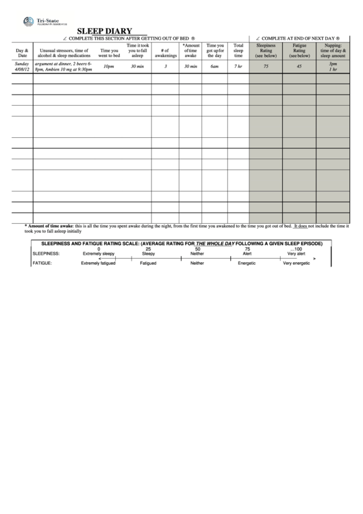 Sleep Diary Form Printable pdf