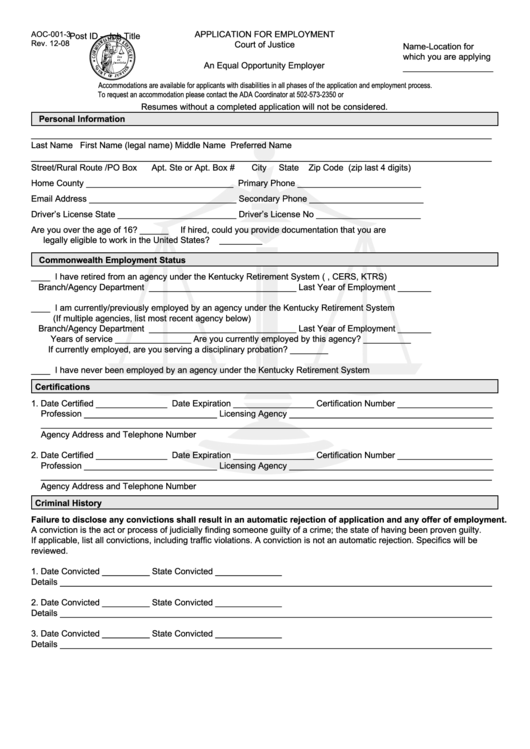 Application For Employment Court Of Justice Printable pdf