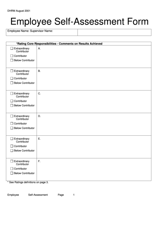 Employee Self-Assessment Form Printable pdf