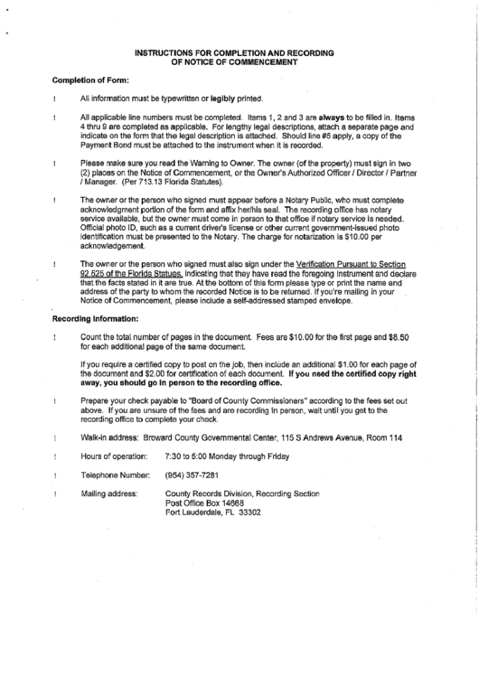 Notice Of Commencement Printable pdf