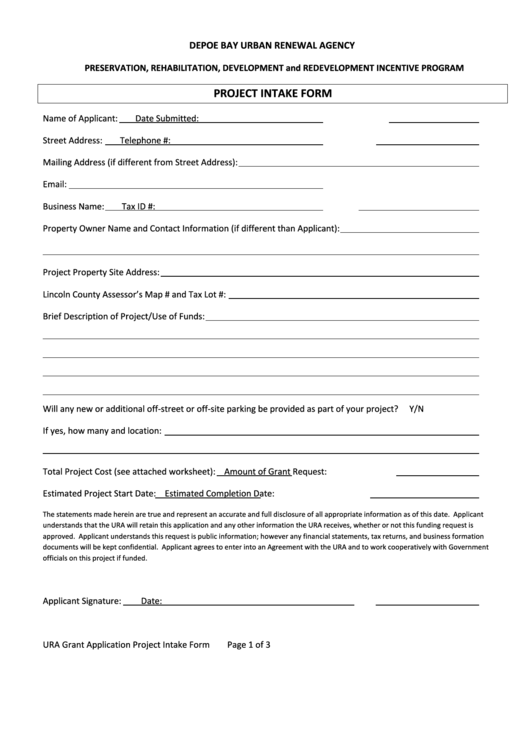 Project Intake Form - City Of Depoe Bay