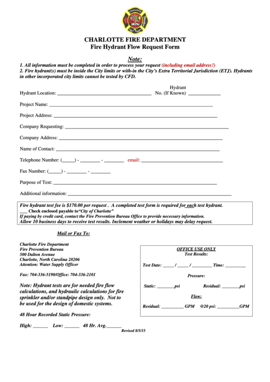 Fire Hydrant Flow Request Form Printable pdf
