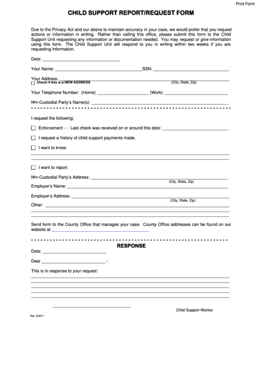 Fillable Child Support Report Form printable pdf download