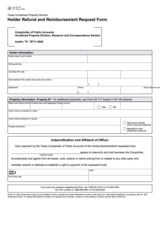 Fillable Holder Refund printable pdf download