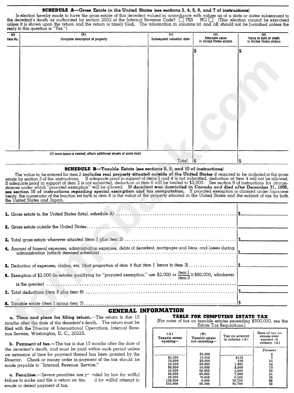 Form 706 Na (Rev. 01-1965) - Nonresident Alien Estate Tax Return