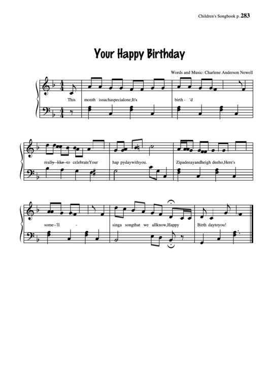 Your Happy Birthday (Words And Music: Charlene Anderson Newell) Printable pdf