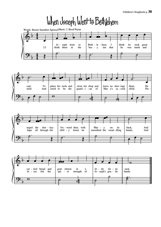 When Joseph Went To Bethlehem (Music: I. Reed Payne) Printable pdf
