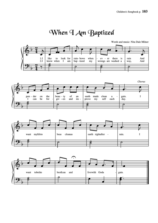When I Am Baptized (Words And Music: Nita Dale Milner) Printable pdf