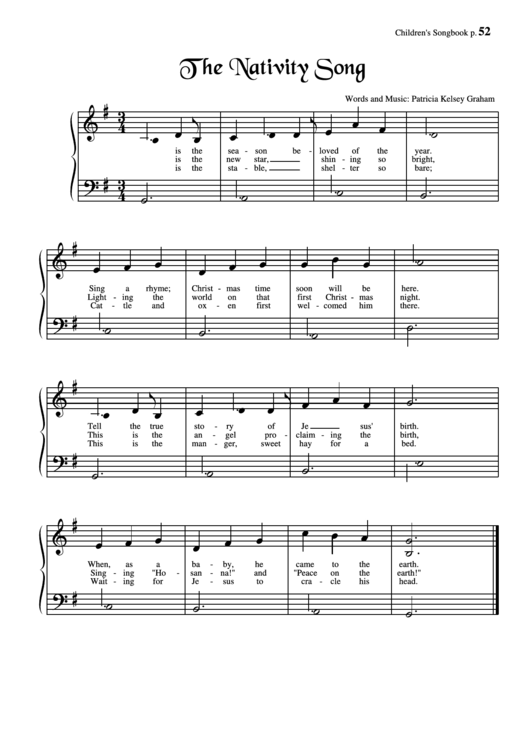 The Nativity Song (Words And Music: Patricia Kelsey Graham) Printable pdf