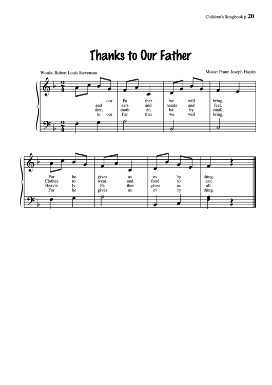 Thanks To Our Father (Music: Franz Joseph Haydn) Printable pdf