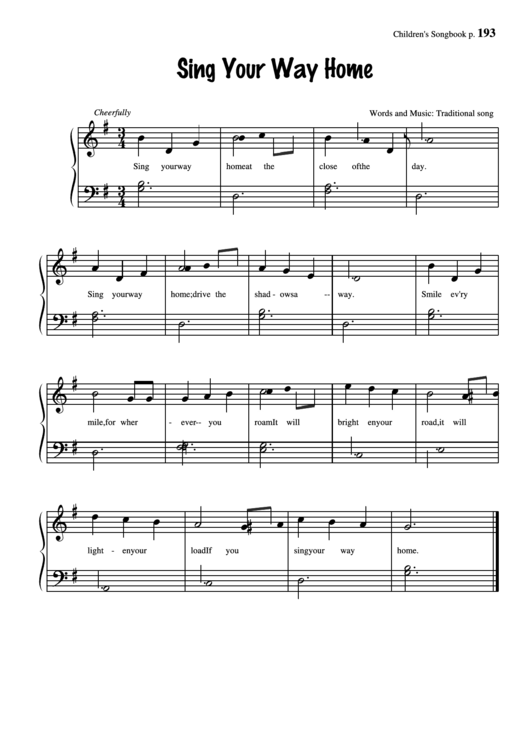 Sing Your Way Home (Words And Music: Traditional Song) Printable pdf