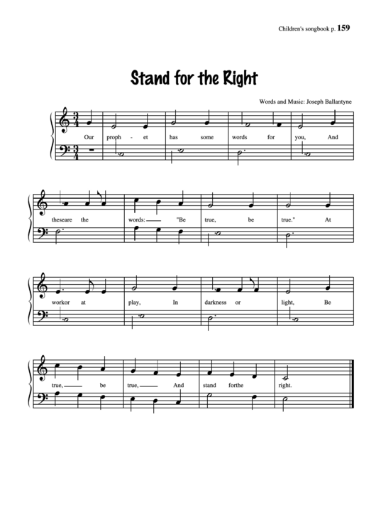 Stand For The Right (Words And Music: Joseph Ballantyne) Printable pdf