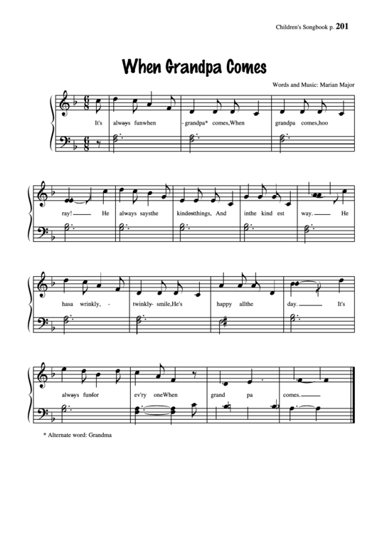 When Grandpa Comes (Words And Music: Marian Major) Printable pdf