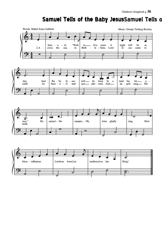 Samuel Tells Of The Baby Jesus (Music: Grietje Terburg Rowley) Printable pdf
