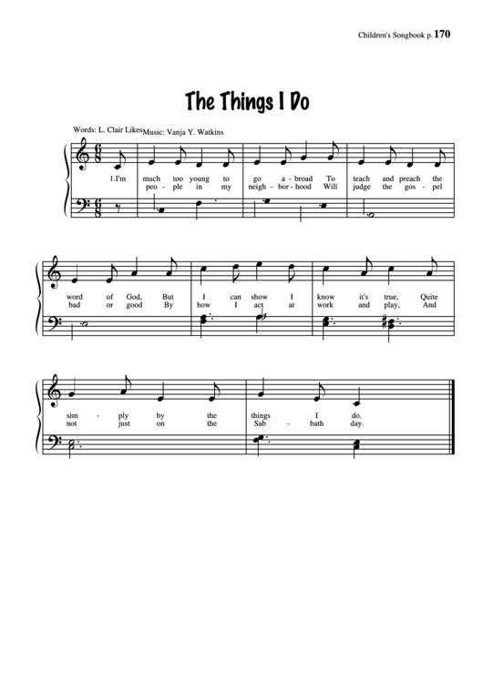 The Things I Do (Music: Vanja Y. Watkins) Printable pdf