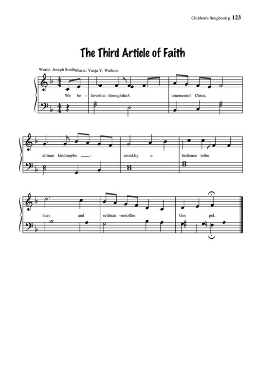 The Third Article Of Faith (Music: Vanja Y. Watkins) Printable pdf