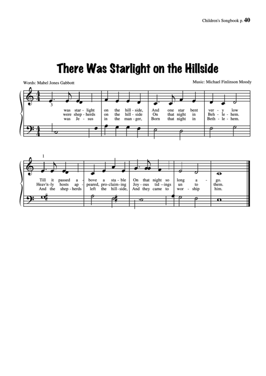 There Was Starlight On The Hillside (Music: Michael Finlinson Moody) Printable pdf